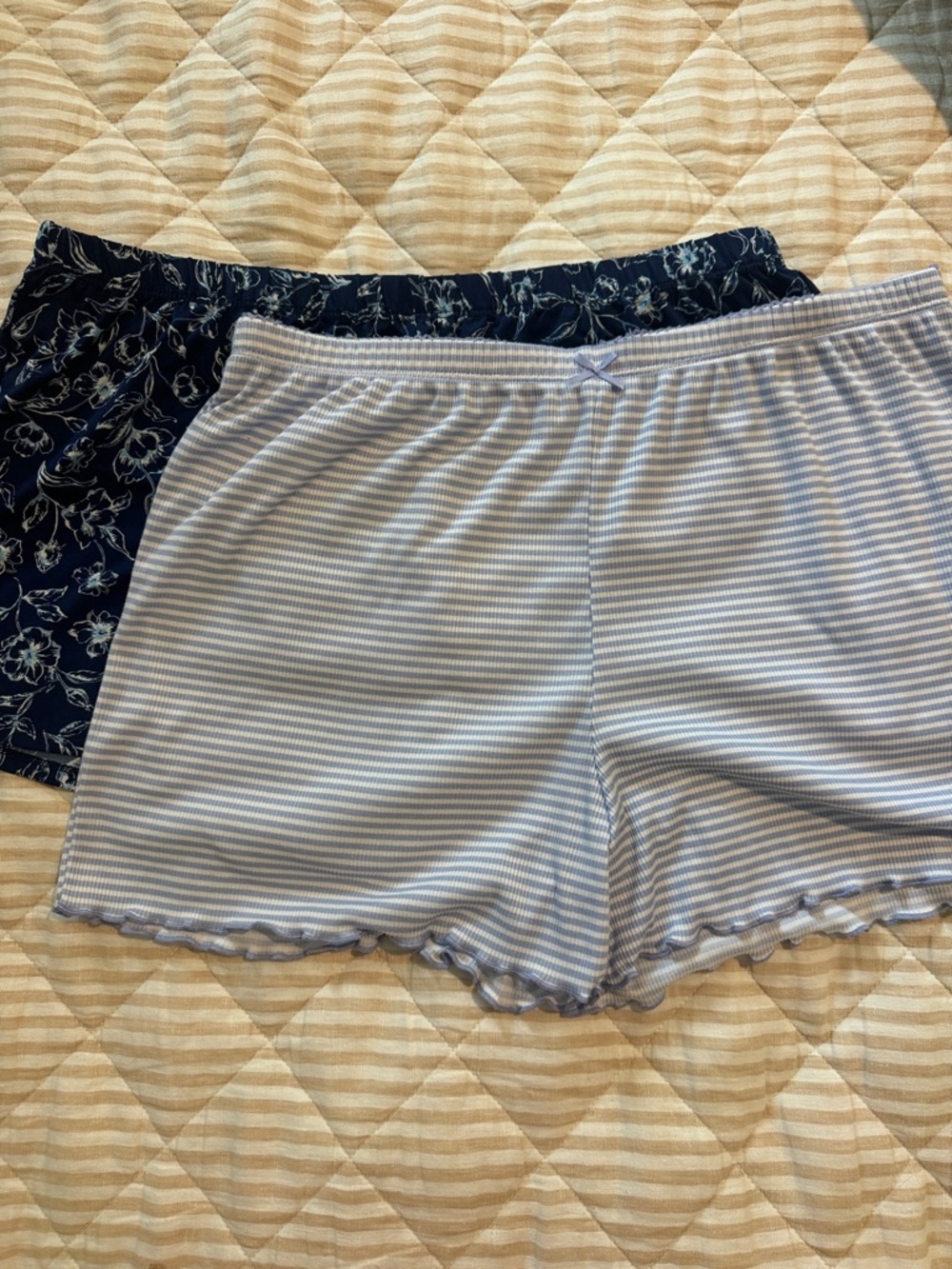 Bundle of 2 Women's Blue Floral and Light Blue Stripe Sleep Shorts Set